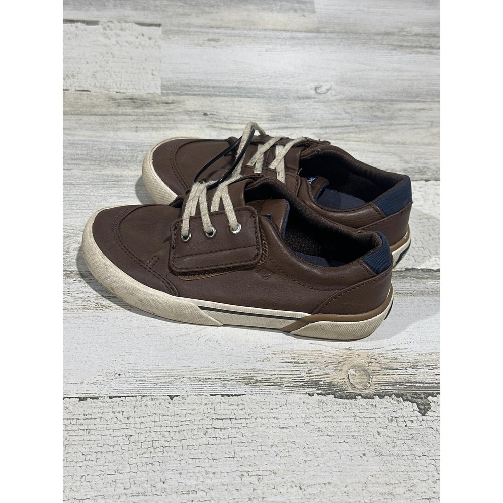Sperry Boat Shoes Boys 11 Brown‎ Faux Leather Caspian Hook Loop